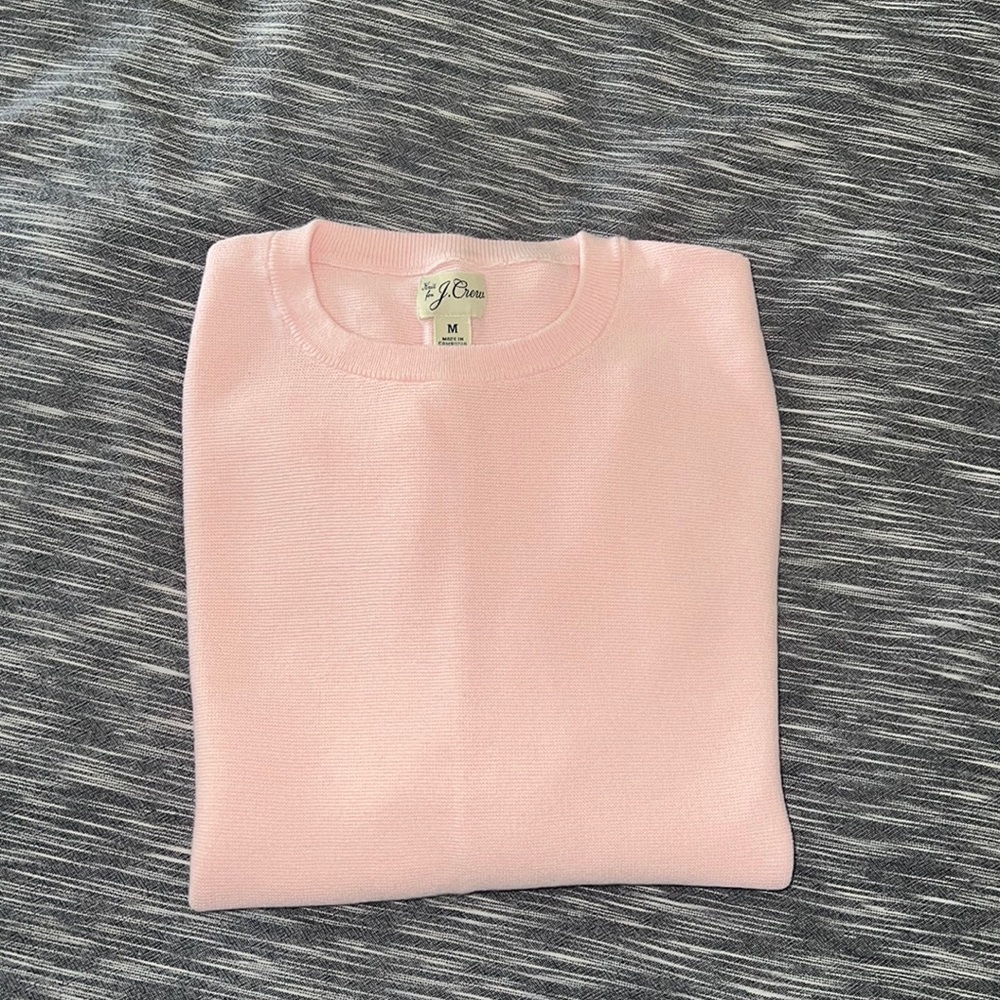 Men’s pink cotton garter-stitch crewneck sweater, medium, never worn